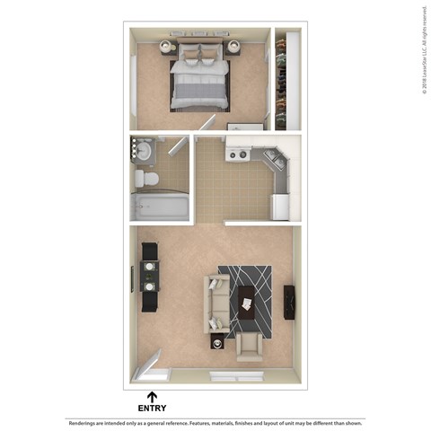 Floor plan for 1 bed, 1 bath, 475 sqft